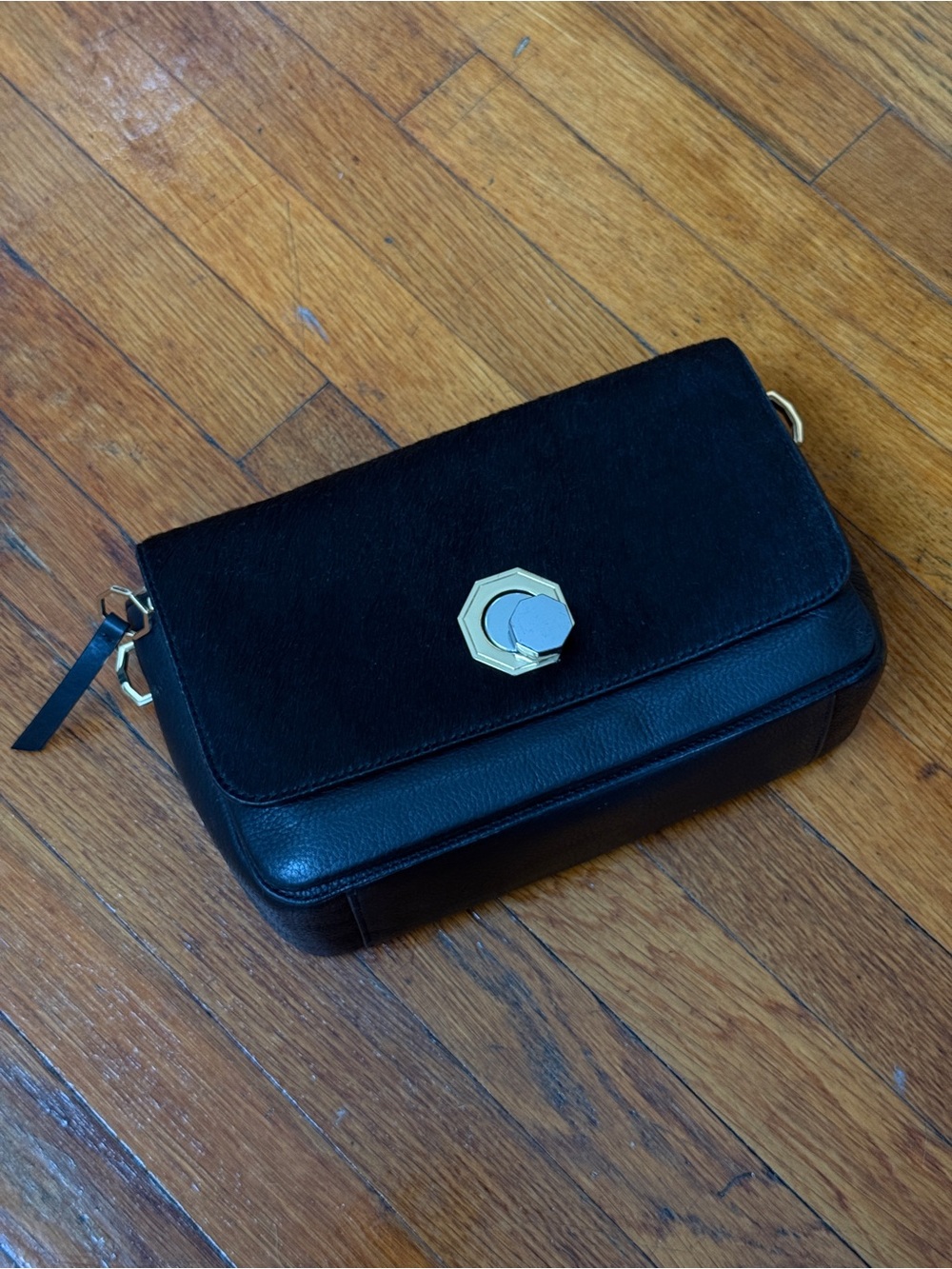 Black Crossbody Shoulder Bag with Gold Accent